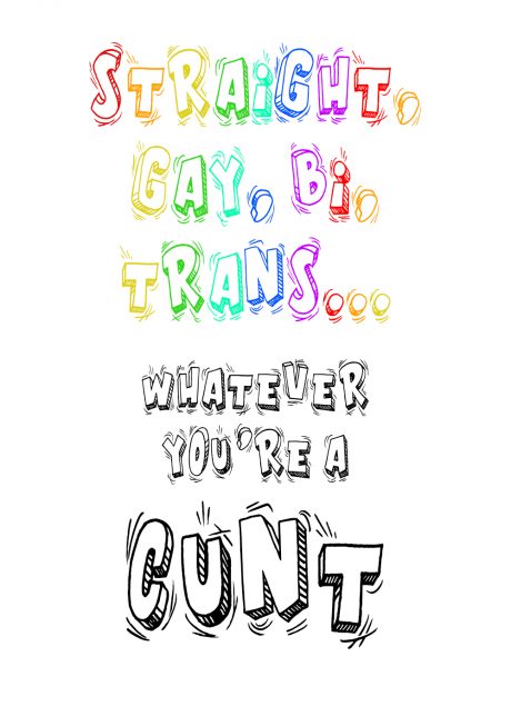 LBGT cunt A4 greetings card