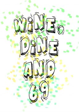 Wine dine 69 greetings card