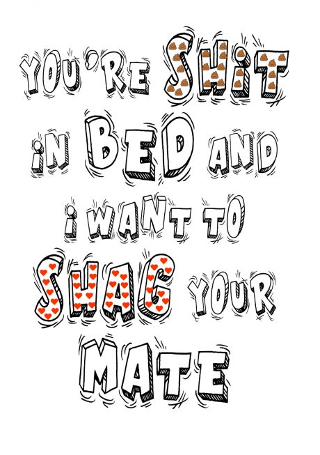 shit in bed shag mate A4 greetings card