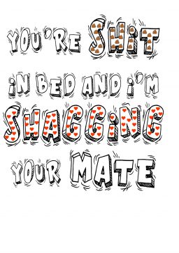 shit in bed shagging mate A4 greetings card