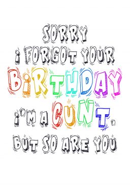 sorry forgot birthay cunt A4 greetings card