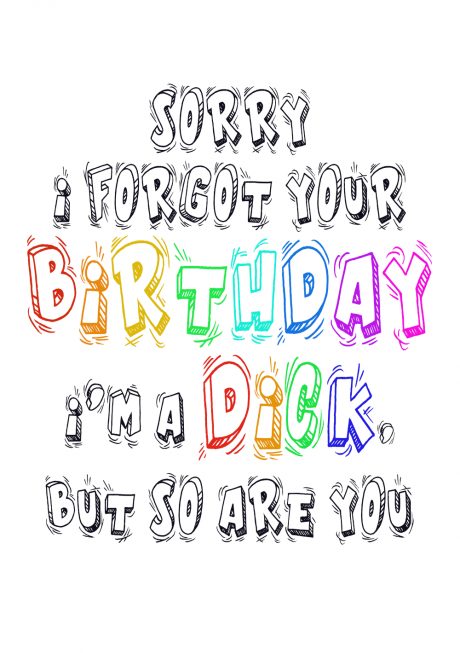 sorry forgot birthay dick A4 greetings card